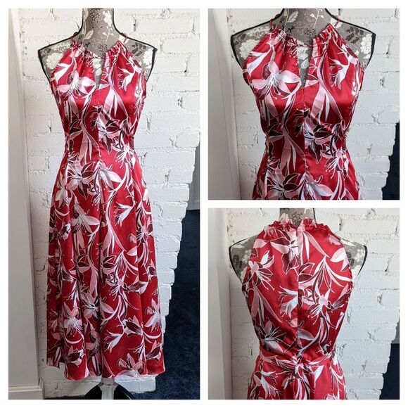 Bar III Floral Red Keyhole Neckline Midi Dress - Picture 1 of 3